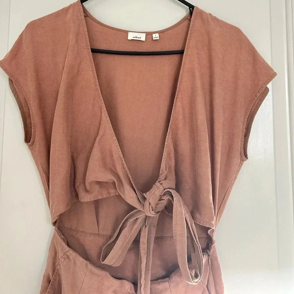 Aritzia Wilfred Linen Blend Wide Leg Jumpsuit size 2 beach boho vacation flowy